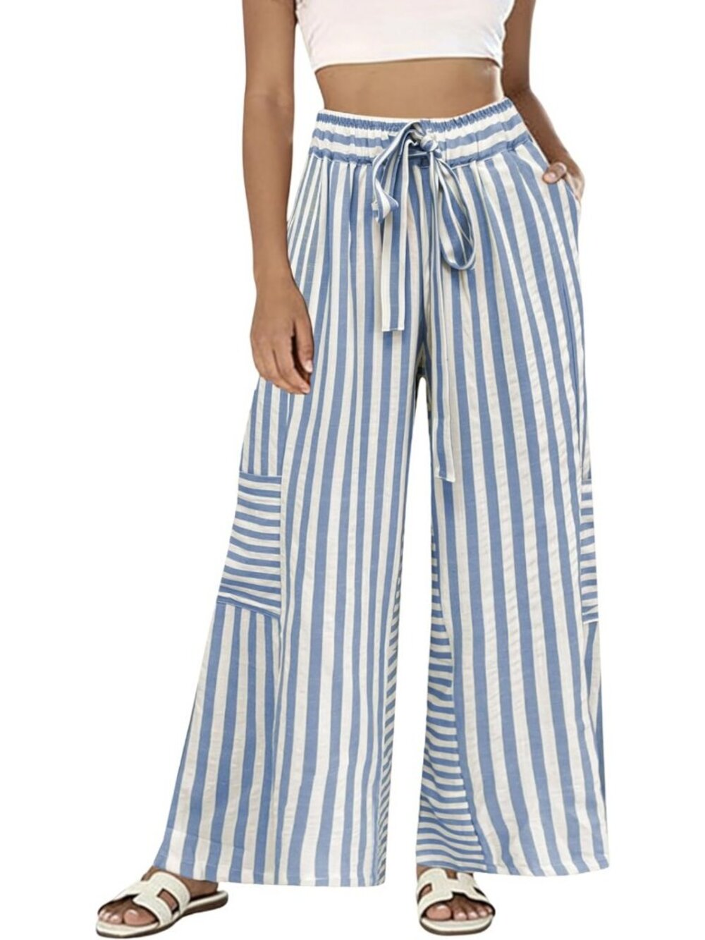 Summer Casual Striped Wide Leg Lounge Pants with Pockets | Loose Palazzo